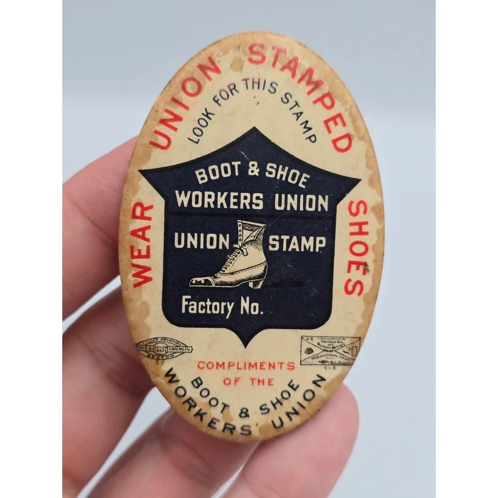 Boot & Shoe Workers Union Antique Celluloid Pocket Mirror Hidden Photo Good